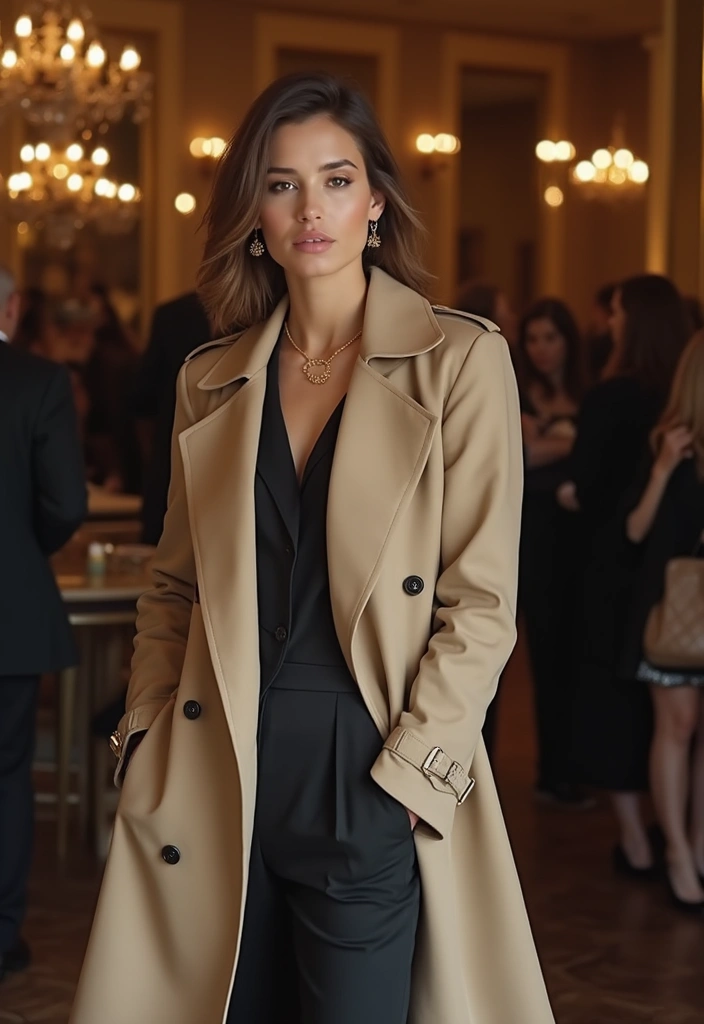 29 Chic Winter Party Outfit Ideas to Copy Right Now - 17. Timeless Trench Coat Layer