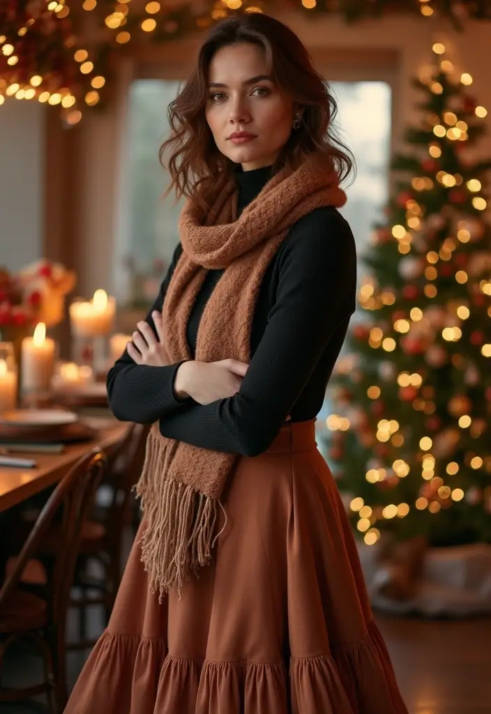 29 Chic Winter Party Outfit Ideas to Copy Right Now - 2. Cozy Turtleneck and Midi Skirt Combo