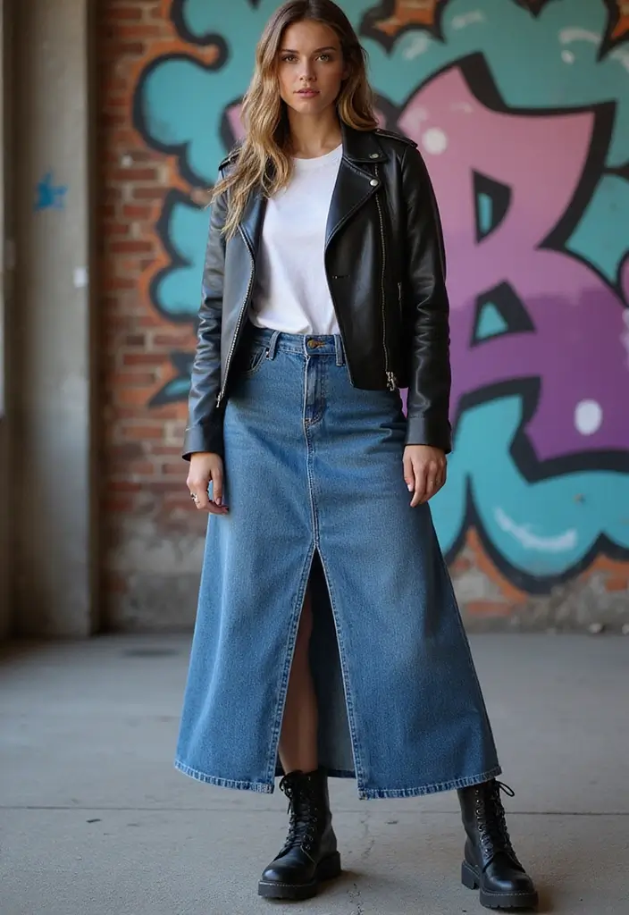 29 Fresh Maxi Skirt Outfit Ideas You Need To Try - 12. Street Style with Combat Boots