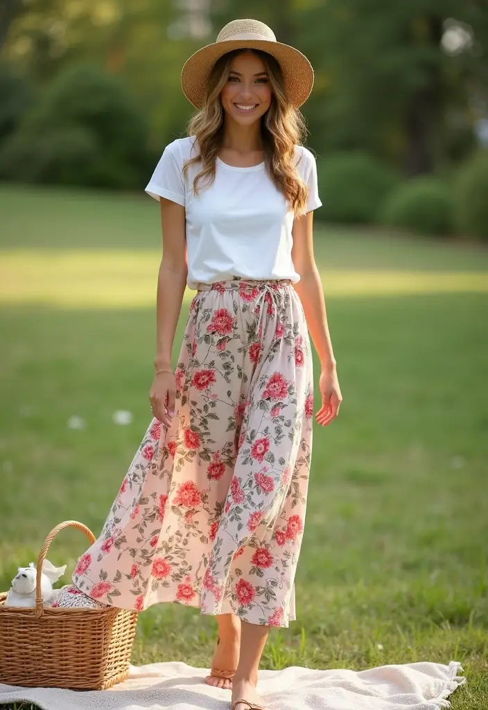 29 Fresh Maxi Skirt Outfit Ideas You Need To Try - 16. Floral Maxi for a Day Out