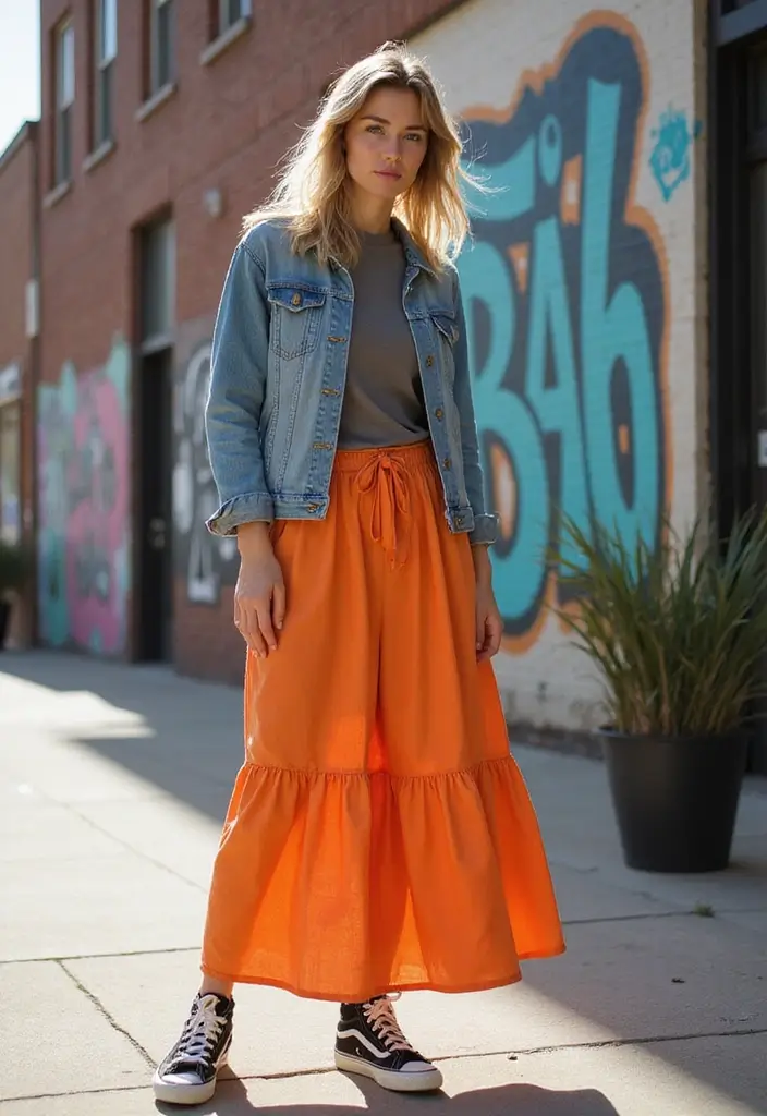 29 Fresh Maxi Skirt Outfit Ideas You Need To Try - 2. Casual Chic with Denim Jacket