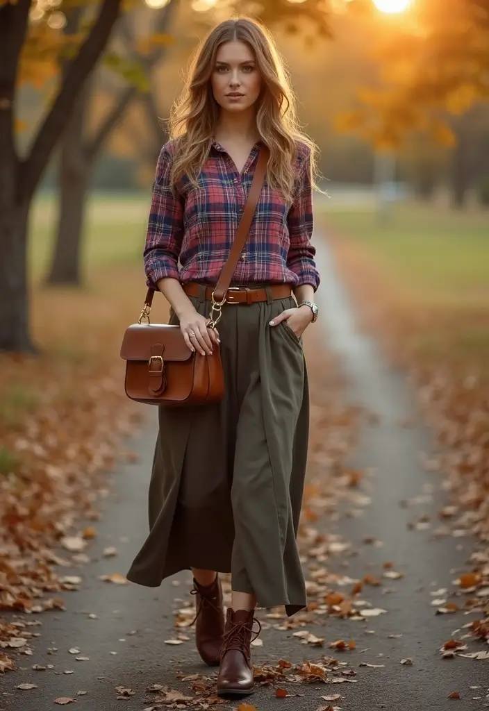 29 Fresh Maxi Skirt Outfit Ideas You Need To Try - 27. Rustic Charm with a Flannel Shirt
