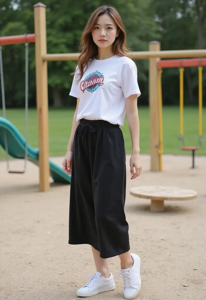 29 Fresh Maxi Skirt Outfit Ideas You Need To Try - 4. Sporty with a Graphic Tee
