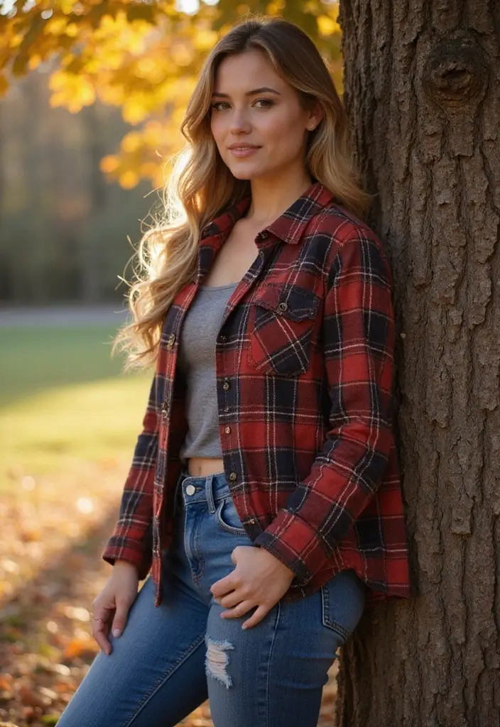 29 Must-Try Blue Jeans Outfit Combos This Season - 15. Flannel Shirt with Denim