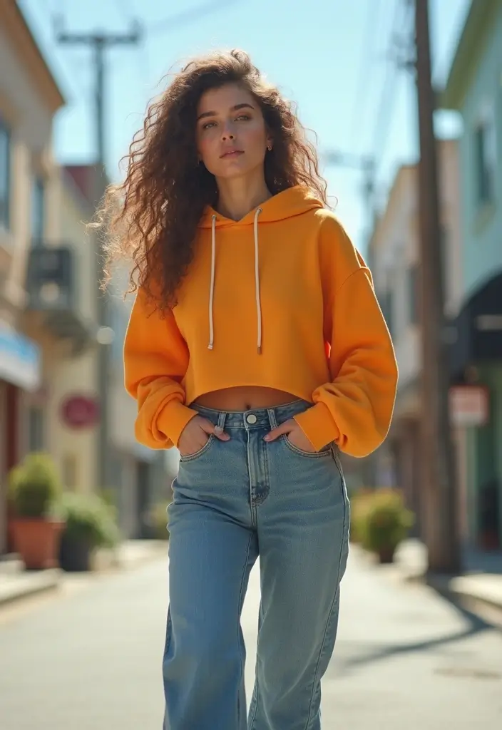 29 Must-Try Blue Jeans Outfit Combos This Season - 18. Cropped Hoodie with Flared Jeans