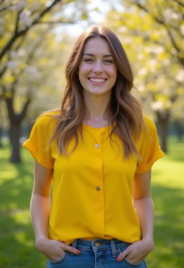 29 Must-Try Blue Jeans Outfit Combos This Season - 24. Sunshine Yellow Top with Denim