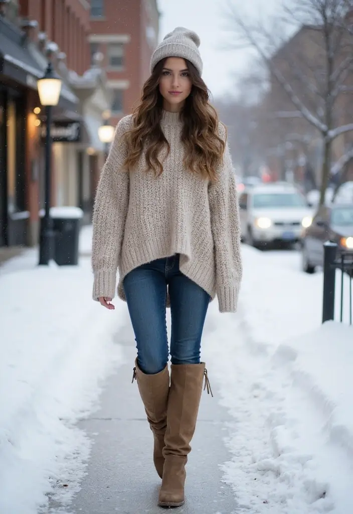 29 Must-Try Blue Jeans Outfit Combos This Season - 6. Layered Sweater with Skinny Jeans