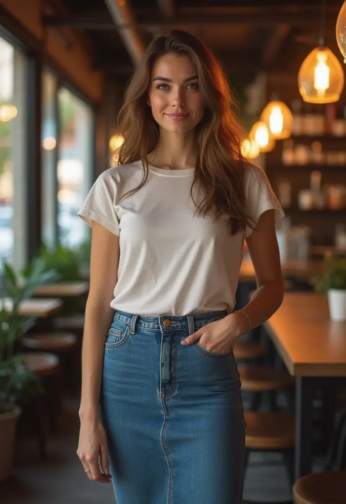 29 Must-Try Blue Jeans Outfit Combos This Season - 9. Midi Skirt and Jeans Combo