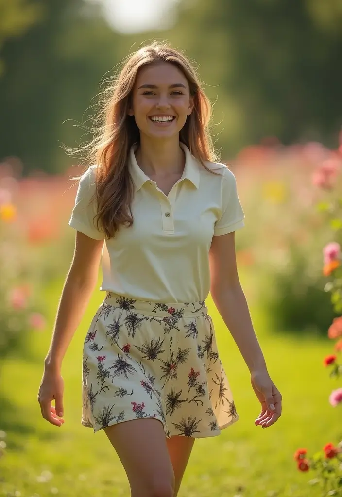 29 Polo Shirt Outfit Inspirations For Real Life - 17. Polo with a Skater Skirt