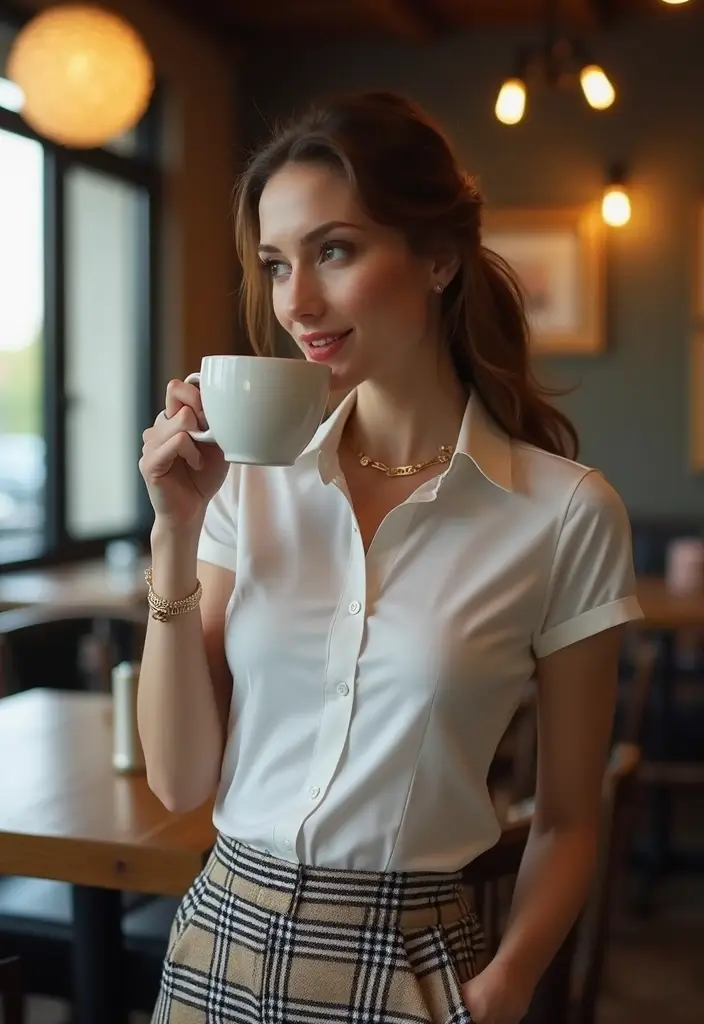 29 Polo Shirt Outfit Inspirations For Real Life - 26. Polo Shirt with a Plaid Skirt