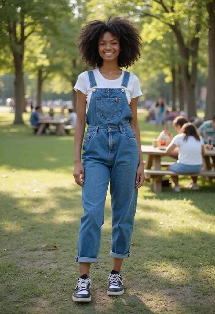 29 Trendy Panda Dunks Outfit Black Women To Refresh Your Closet - 14. Relaxed Fit Denim Overalls