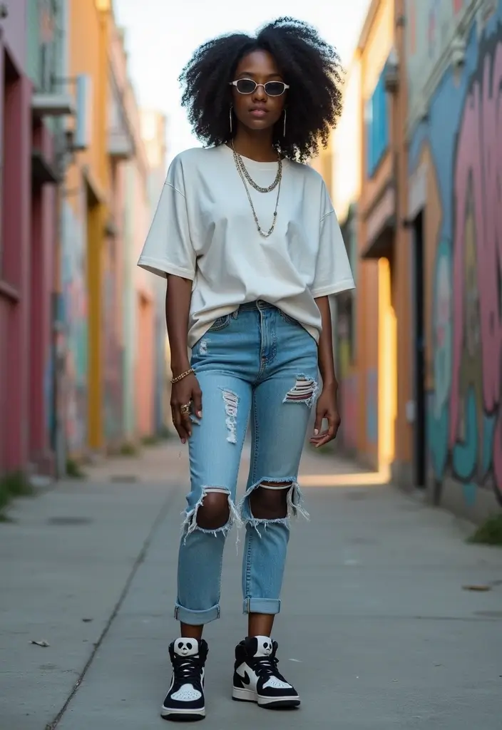 29 Trendy Panda Dunks Outfit Black Women To Refresh Your Closet - 19. Edgy Distressed Jeans