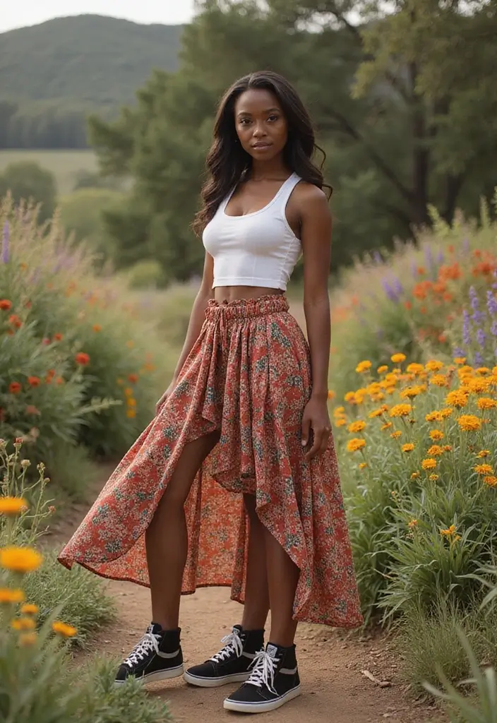 29 Trendy Panda Dunks Outfit Black Women To Refresh Your Closet - 21. Flowy Bohemian Skirt