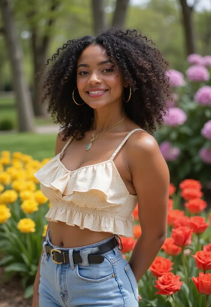 29 Trendy Panda Dunks Outfit Black Women To Refresh Your Closet - 25. Playful Ruffled Top