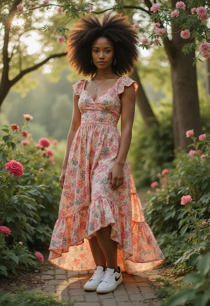 29 Trendy Panda Dunks Outfit Black Women To Refresh Your Closet - 3. Romantic Floral Dress