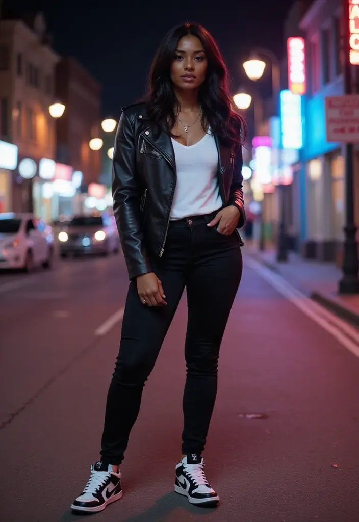 29 Trendy Panda Dunks Outfit Black Women To Refresh Your Closet - 7. Edgy Leather Jacket