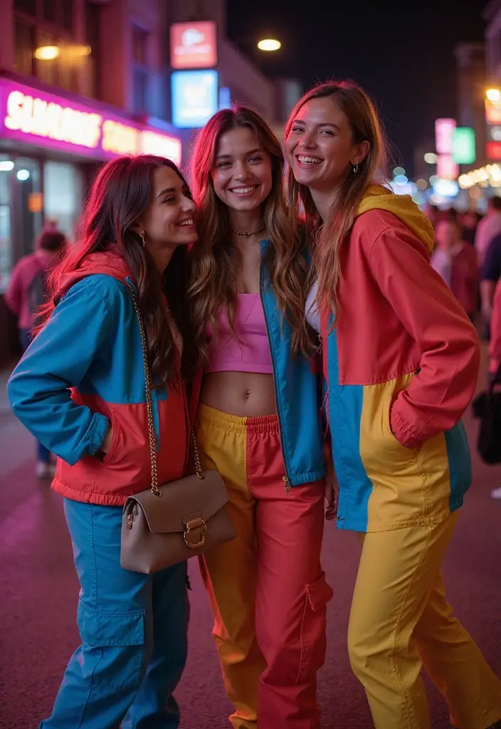 30 90s Clubbing Outfit Ideas That Feel Effortless - 3. Colorful Windbreakers and Baggy Pants