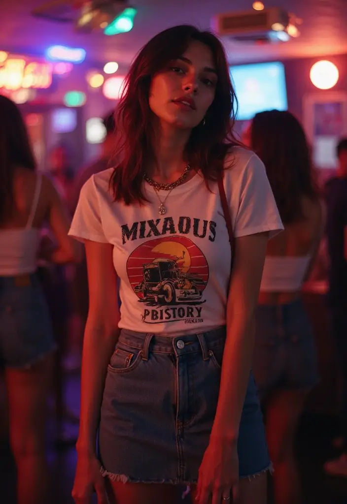 30 90s Clubbing Outfit Ideas That Feel Effortless - 6. Vintage Graphic Tees and Denim Skirts