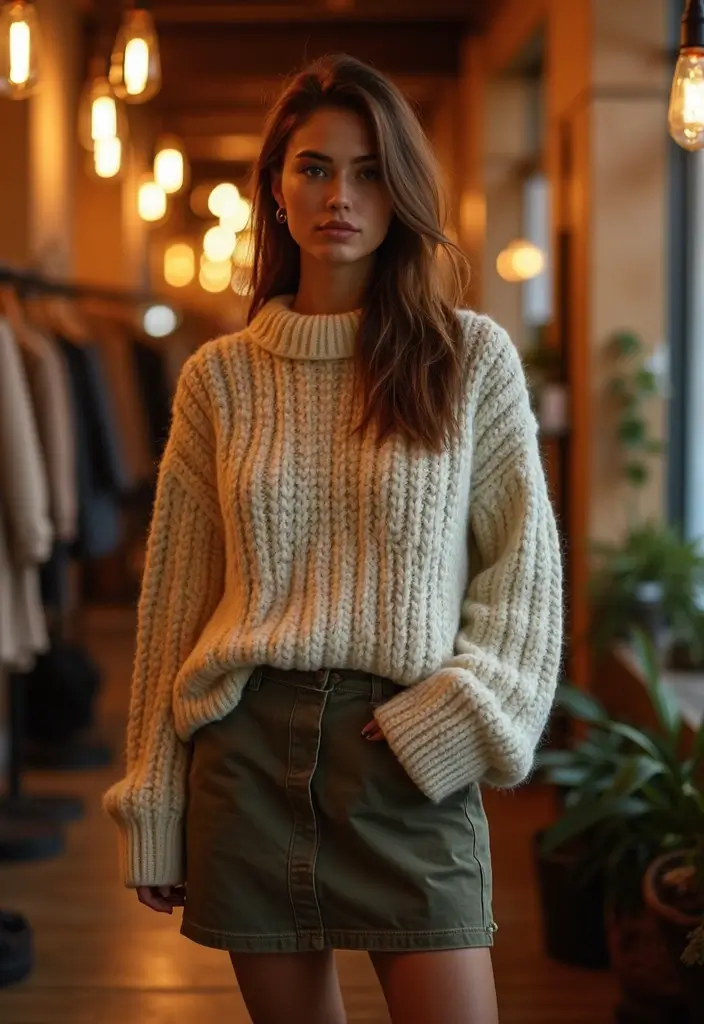 30 Fresh Fancy Dinner Outfit Classy Ideas You Need To Try - 16. Chunky Knits for a Cozy Evening