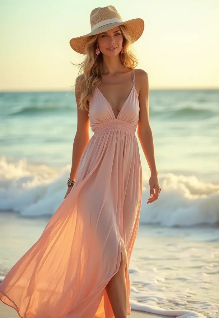 30 Fresh Outfit Casual Mujer Ideas You Need To Try - 2. Flowy Maxi Dress and Chunky Sandals