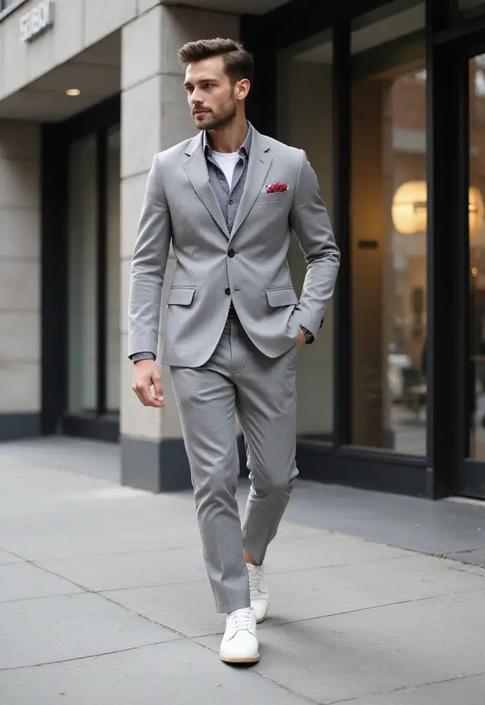 30 Must-Try All White Outfit Men Combos This Season - 21. White Chukka Boots and Grey Slim Fit Pants