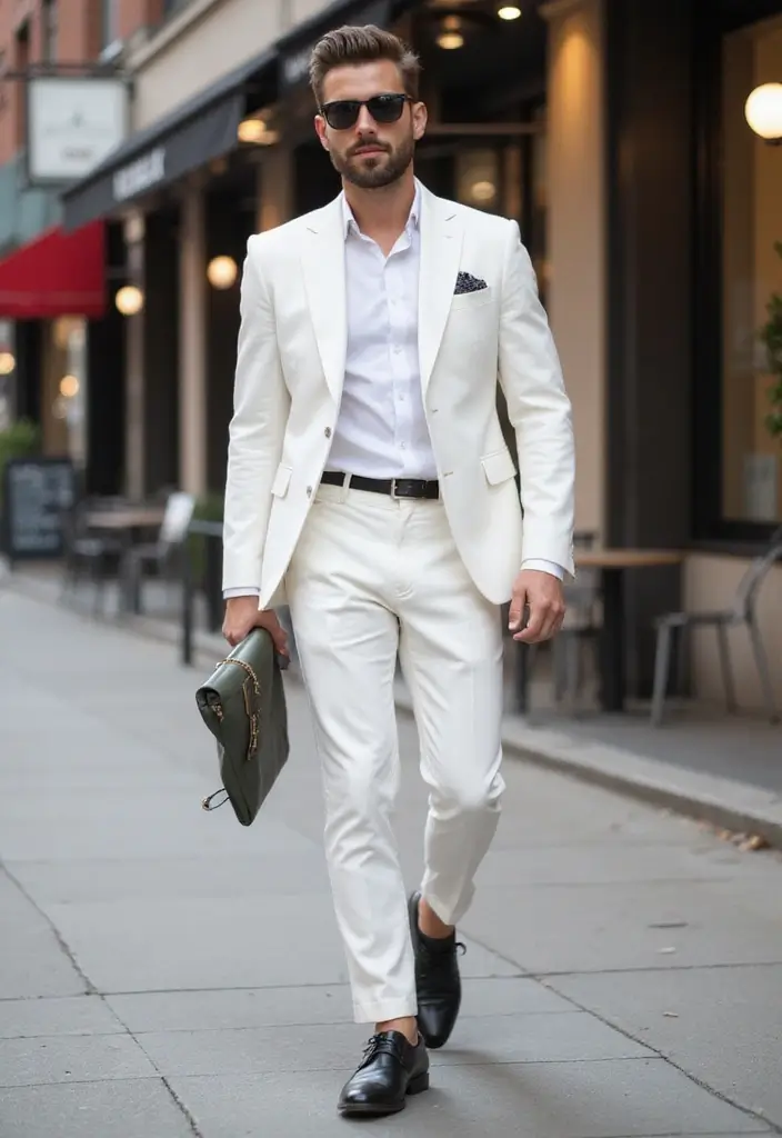 30 Must-Try All White Outfit Men Combos This Season - 7. All-White Casual Suit
