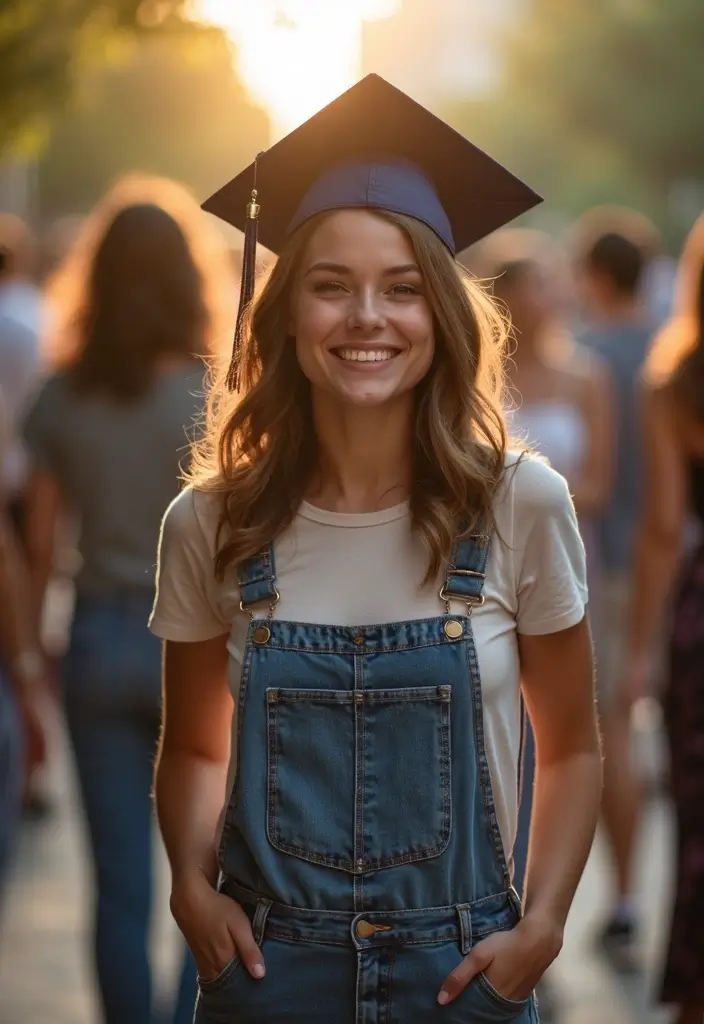 30 Must-Try Outfit Para Mama De Graduado Combos This Season - 19. Layered Overalls and a Simple Top