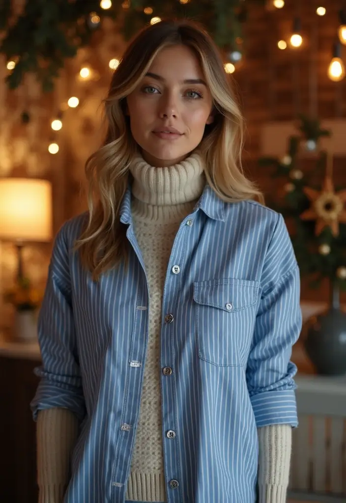 30 Outfit Chemise Rayee Bleu Inspirations For Real Life - 17. Comfortable Knitwear