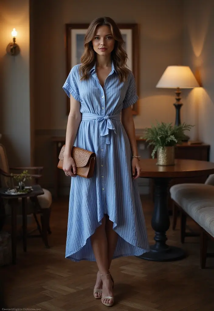 30 Outfit Chemise Rayee Bleu Inspirations For Real Life - 24. Sophisticated Date Style