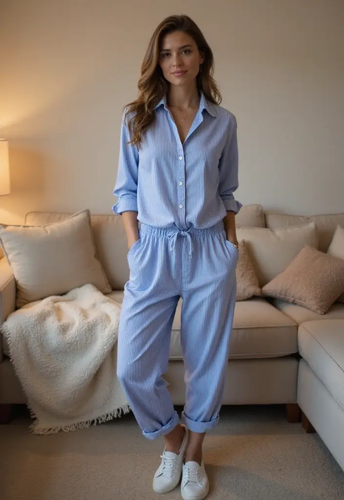 30 Outfit Chemise Rayee Bleu Inspirations For Real Life - 26. Weekend Relaxation