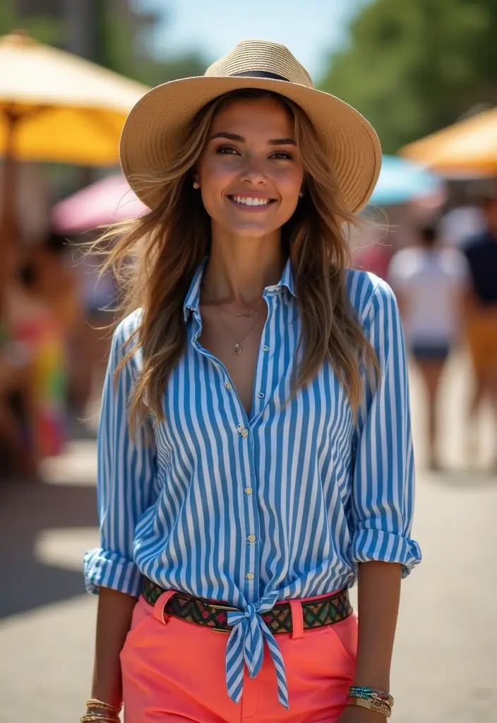 30 Outfit Chemise Rayee Bleu Inspirations For Real Life - 27. Color Block Fun