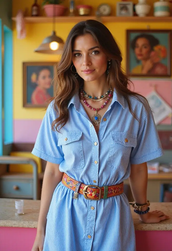 30 Outfit Chemise Rayee Bleu Inspirations For Real Life - 7. Playful Accessories