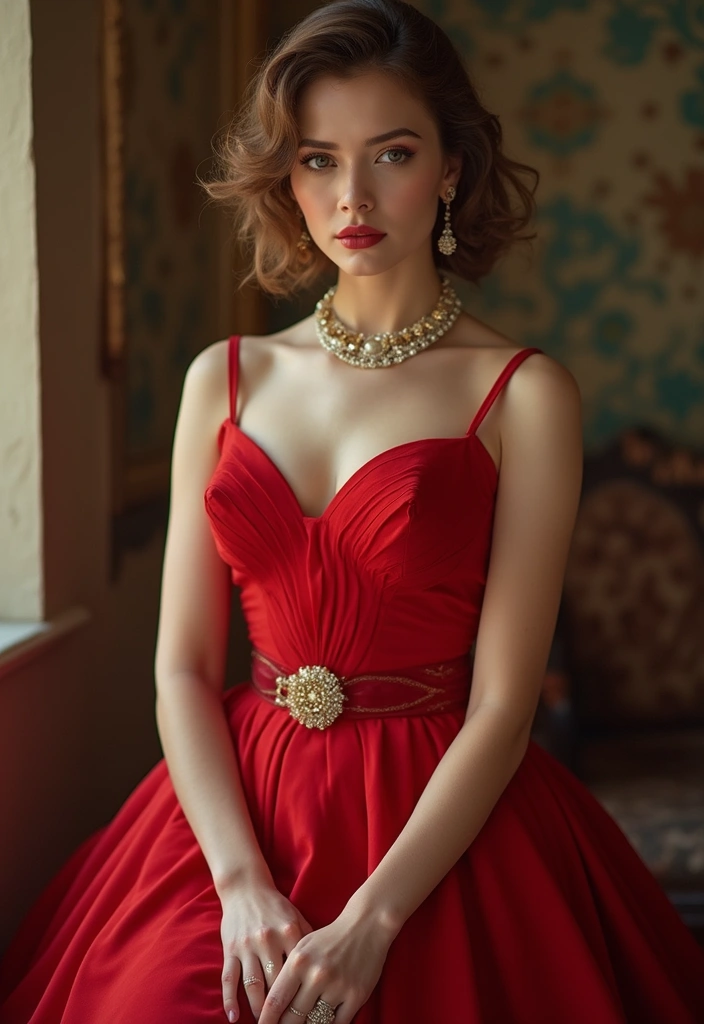 30 Outfit Vestido Rojo Looks That Will Upgrade Your Wardrobe - 13. Vintage Glamour with a Modern Twist
