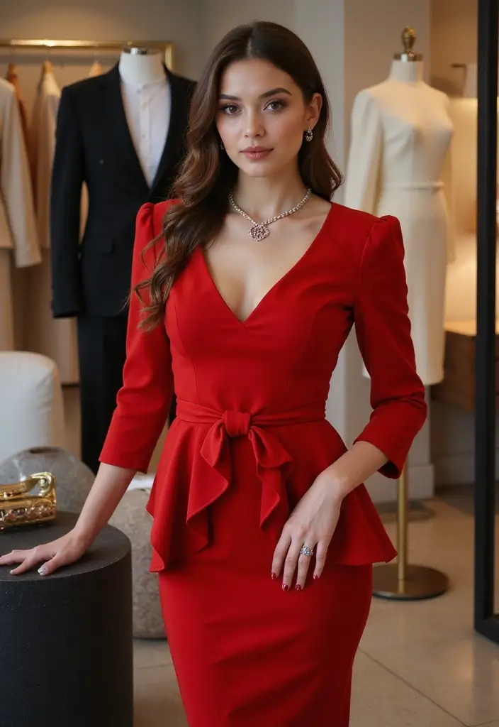 30 Outfit Vestido Rojo Looks That Will Upgrade Your Wardrobe - 15. Flattering Peplum Dress