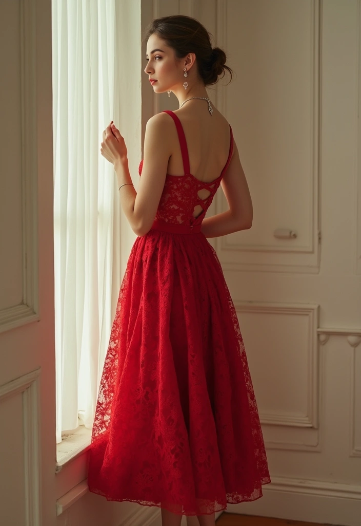 30 Outfit Vestido Rojo Looks That Will Upgrade Your Wardrobe - 17. Vintage Charm with Lace Details