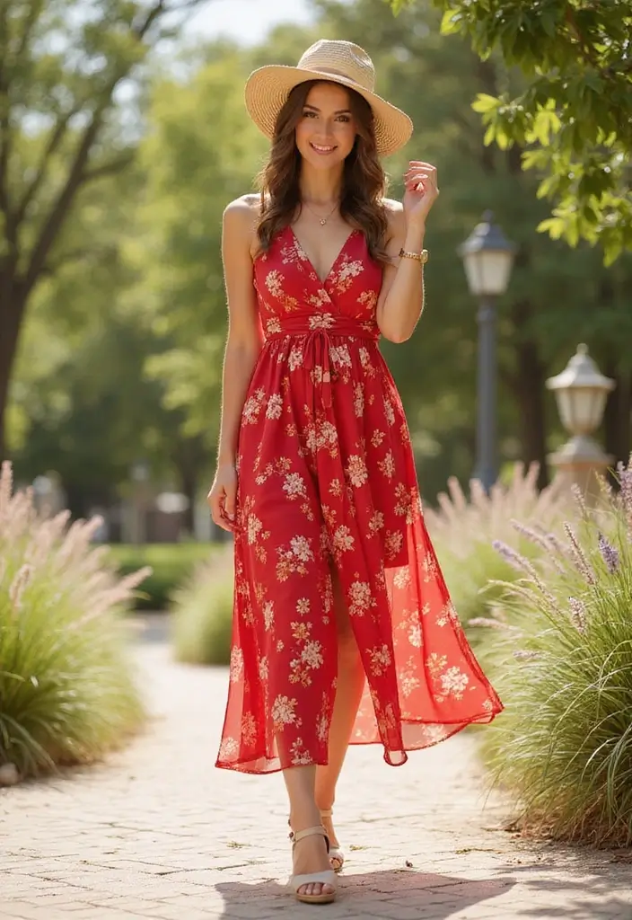 30 Outfit Vestido Rojo Looks That Will Upgrade Your Wardrobe - 19. Romantic Floral Overlay