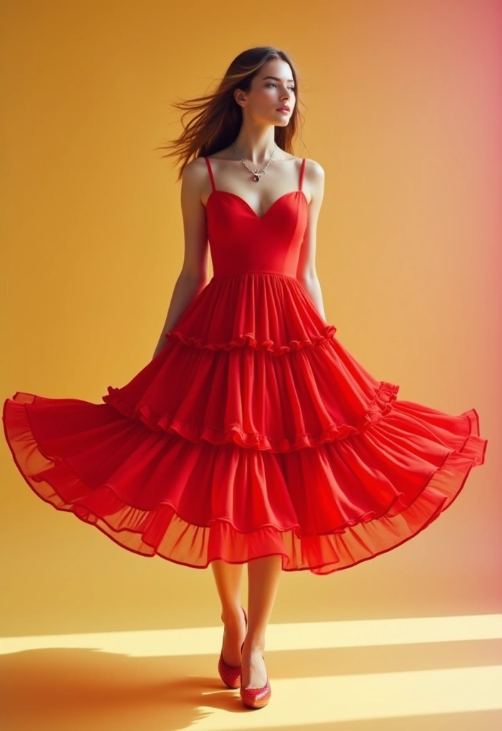 30 Outfit Vestido Rojo Looks That Will Upgrade Your Wardrobe - 30. Elegant Tiered Dress