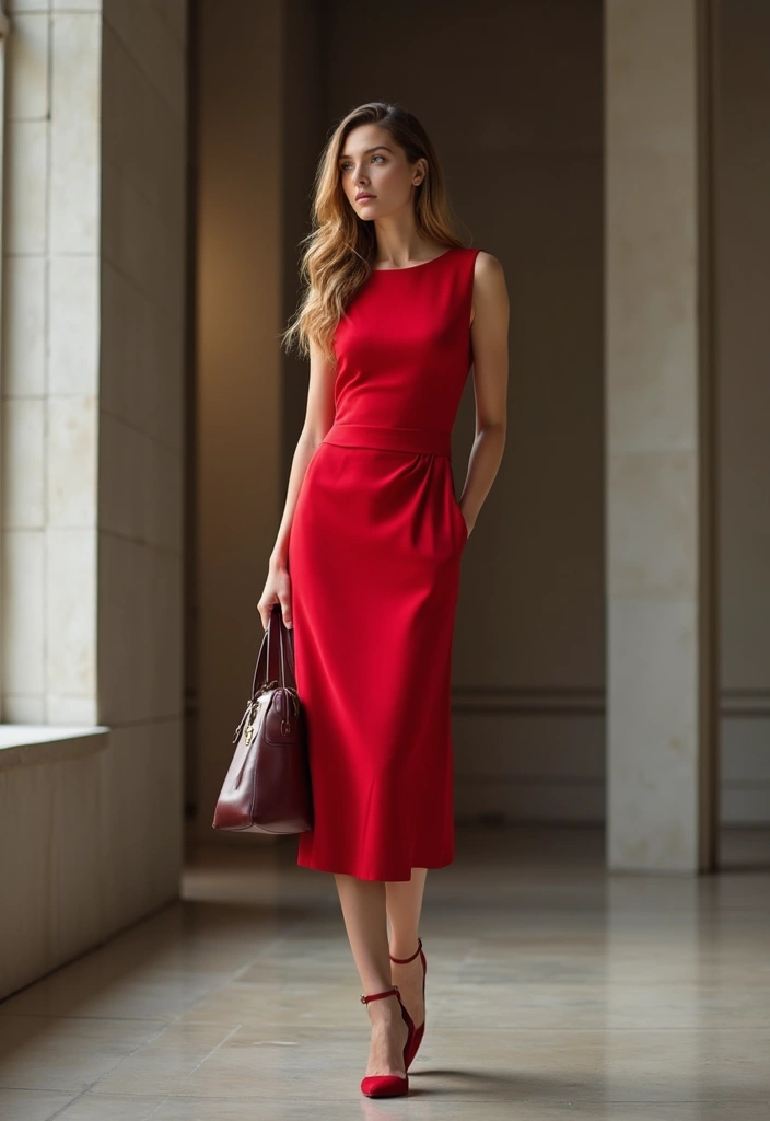30 Outfit Vestido Rojo Looks That Will Upgrade Your Wardrobe - 5. Classy Midi Dress with a Twist