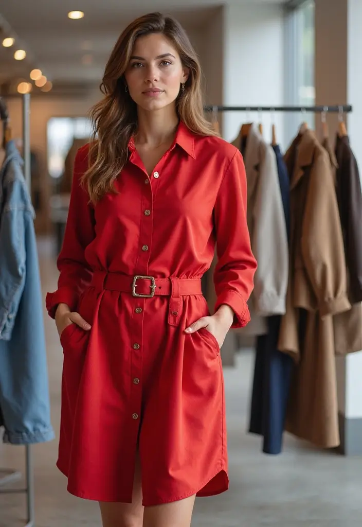 30 Outfit Vestido Rojo Looks That Will Upgrade Your Wardrobe - 9. Trendy Shirt Dress