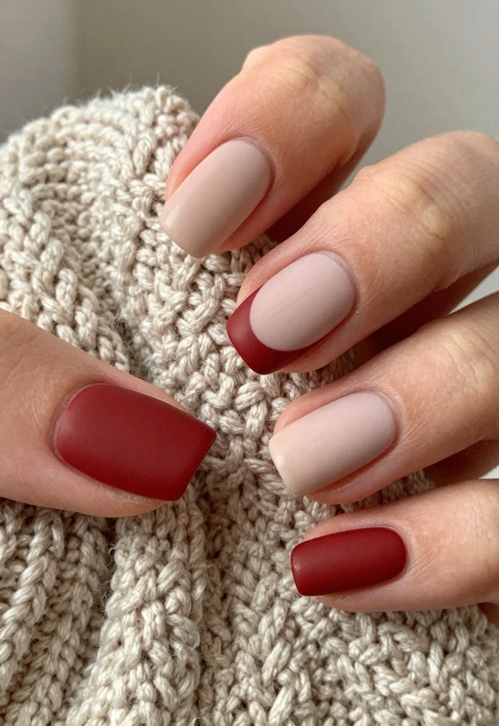 15 Autumn French Tip Nails Ideas Classic With Fall Twist - 1. Rustic Red and Beige 1