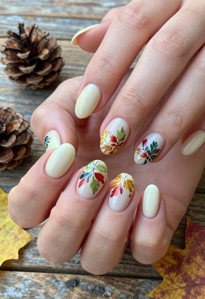 15 Autumn French Tip Nails Ideas Classic With Fall Twist - 13. Whimsical Leaf Accents 1