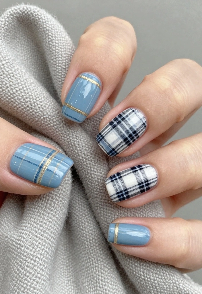 15 Autumn French Tip Nails Ideas Classic With Fall Twist - 14. Cozy Flannel Inspired 1