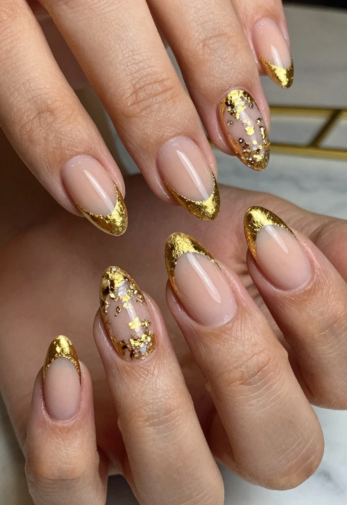 15 Autumn French Tip Nails Ideas Classic With Fall Twist - 15. Gold Foil Accents 1