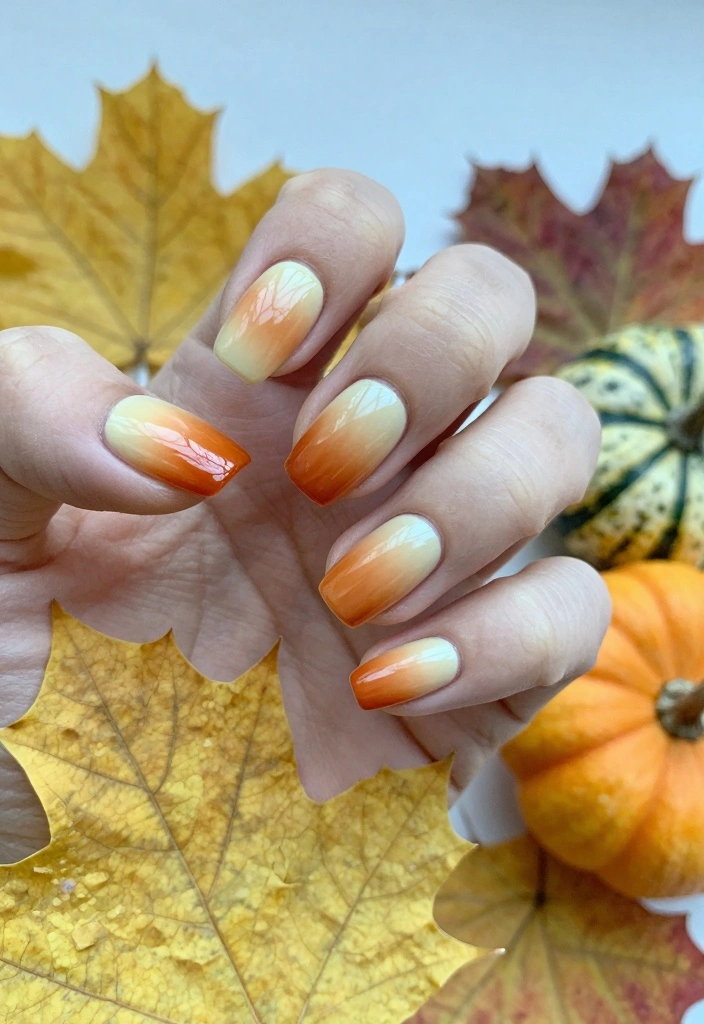 15 Autumn French Tip Nails Ideas Classic With Fall Twist - 3. Pumpkin Spice Ombre 1