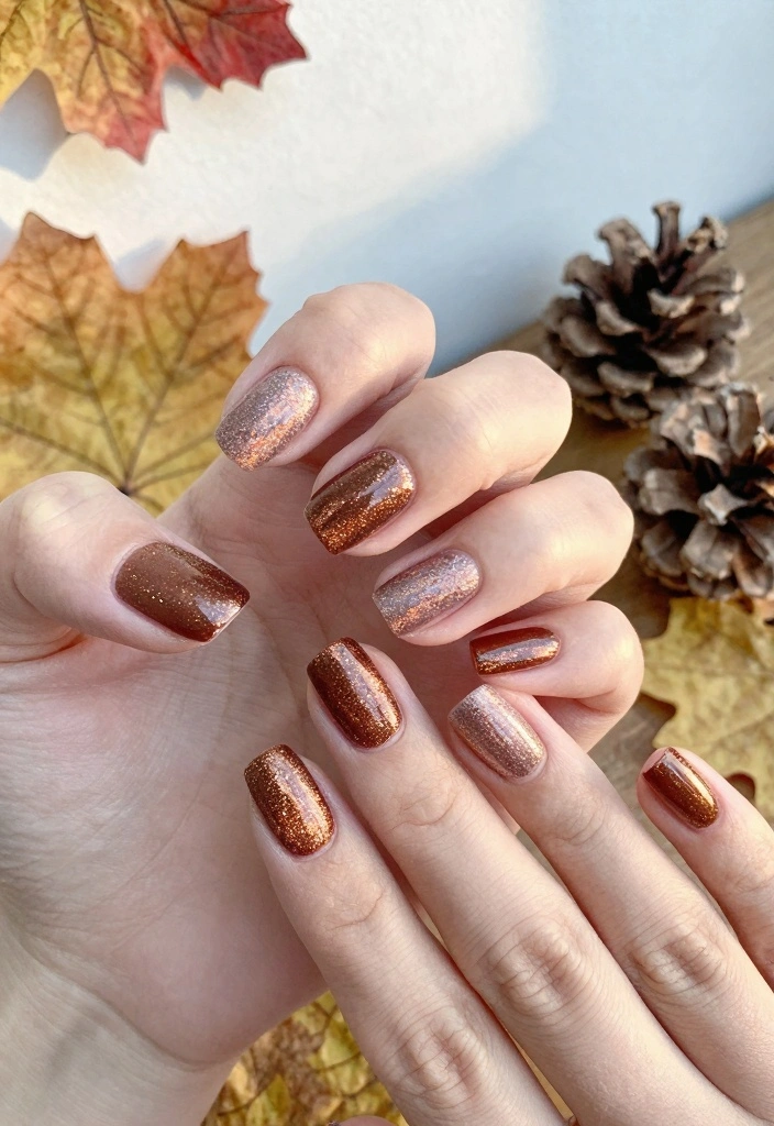 15 Autumn French Tip Nails Ideas Classic With Fall Twist - 6. Warm Copper Sparkle 1