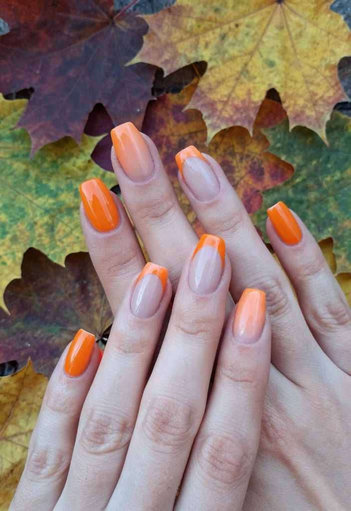 15 Autumn French Tip Nails Ideas Classic With Fall Twist - 9. Vibrant Orange Tips 1