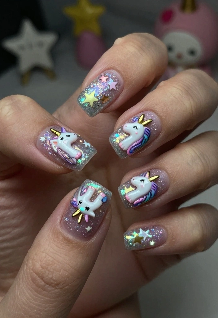 15 Birthday Nails Ideas Fun Glam Party Ready - 1. Sparkly Unicorn Dream 1