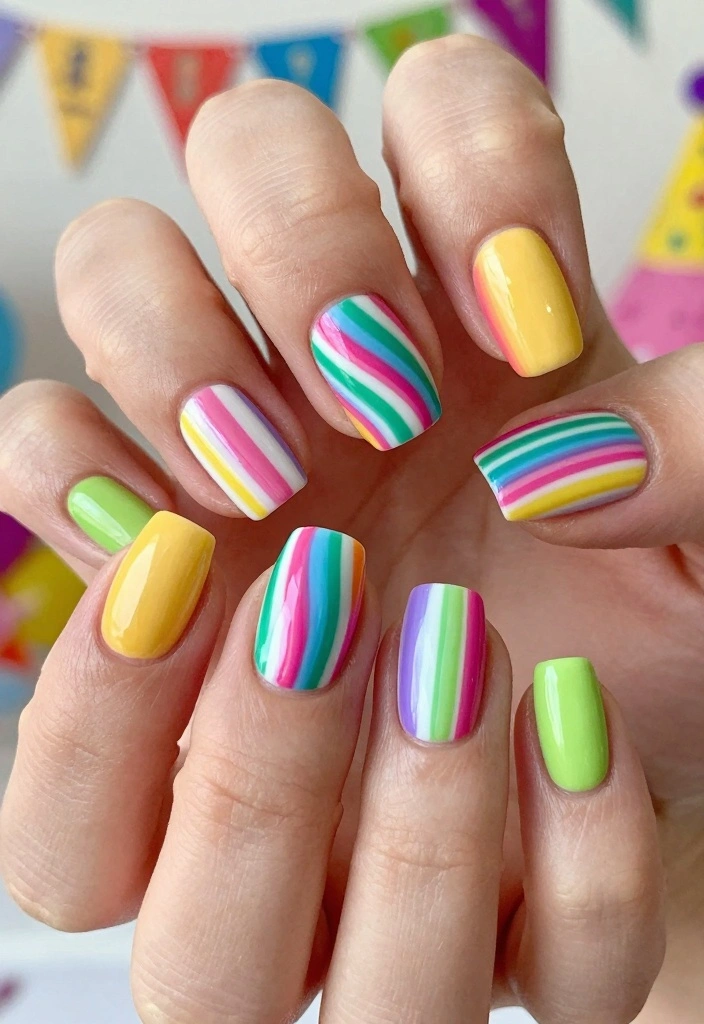15 Birthday Nails Ideas Fun Glam Party Ready - 11. Sweet Candy Stripes 1