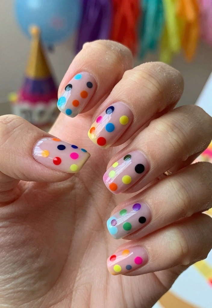 15 Birthday Nails Ideas Fun Glam Party Ready - 12. Bright Polka Dots 1