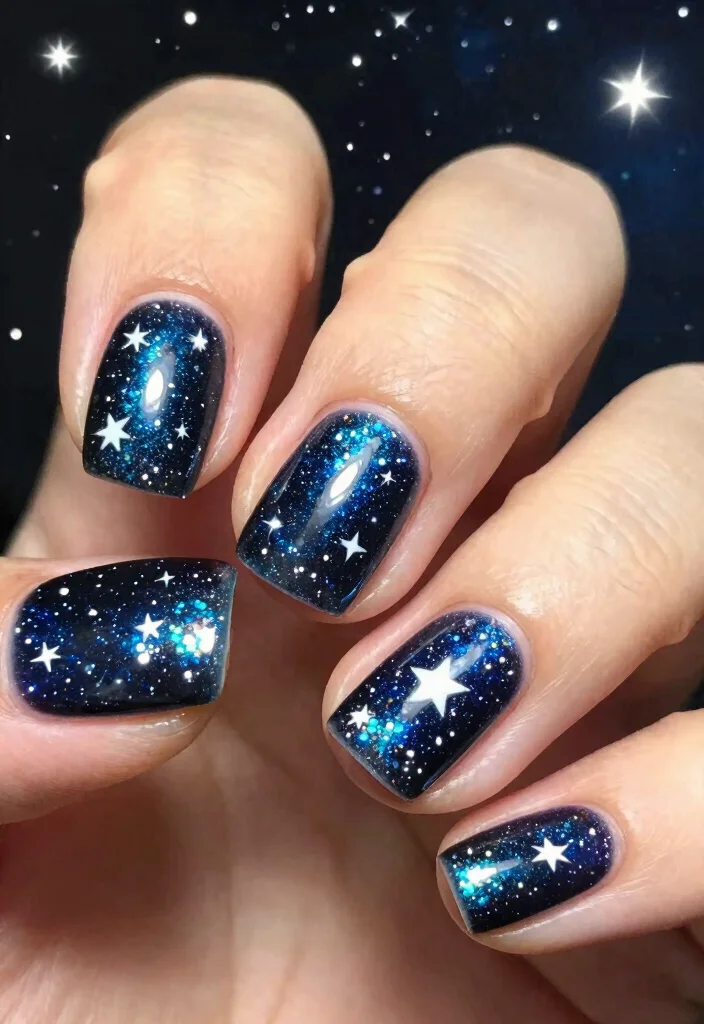15 Birthday Nails Ideas Fun Glam Party Ready - 13. Glittery Starry Night 1